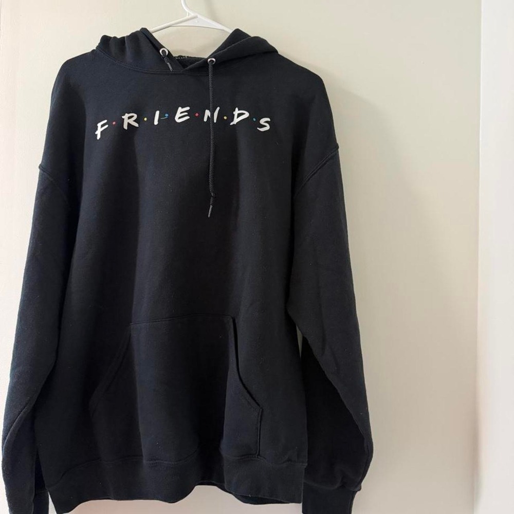 Friends Hoodie Women Large Black Excellent TV Show Logo Pullover Sweatshirt